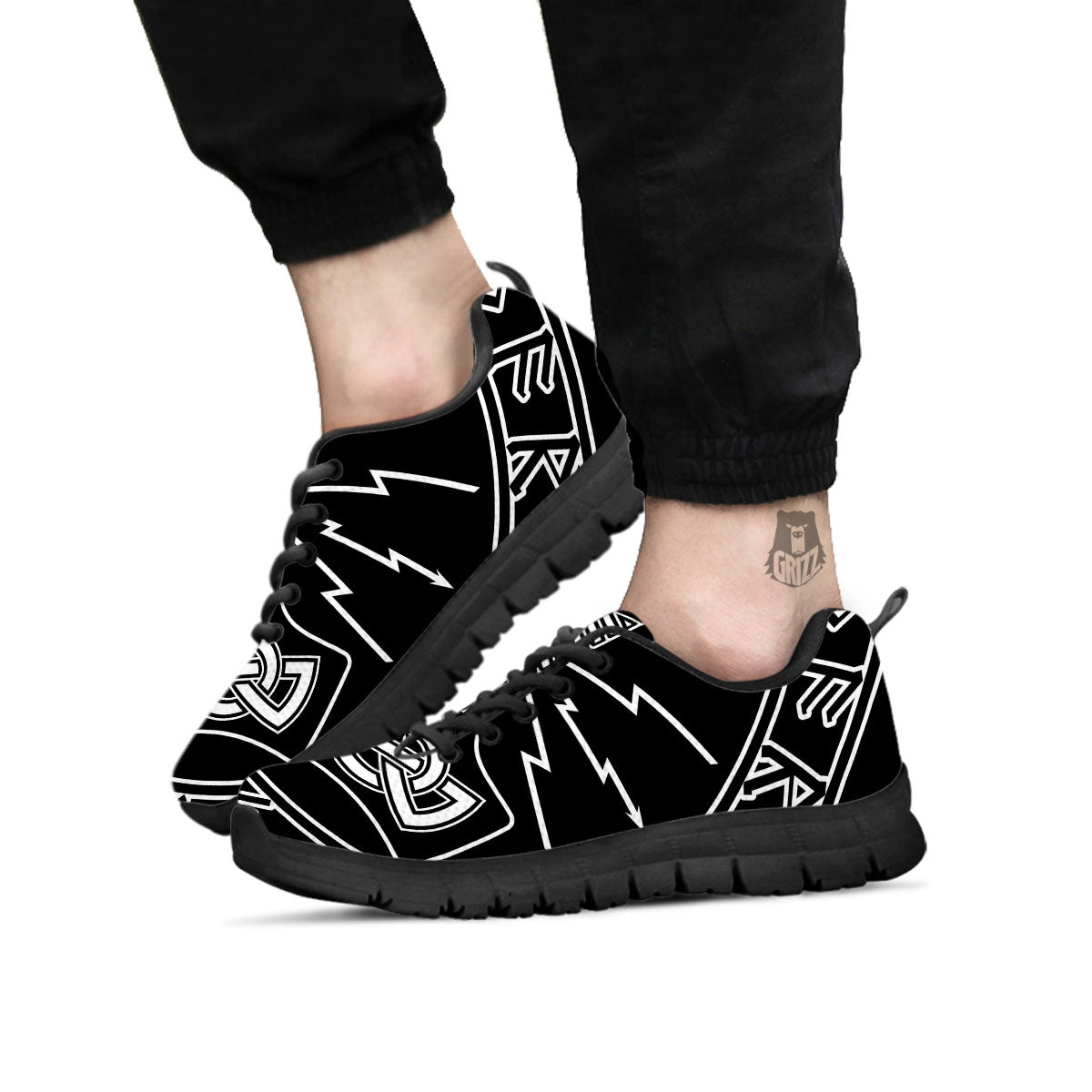 Younger Futhark And Mjolnir Print Black Sneaker-grizzshop