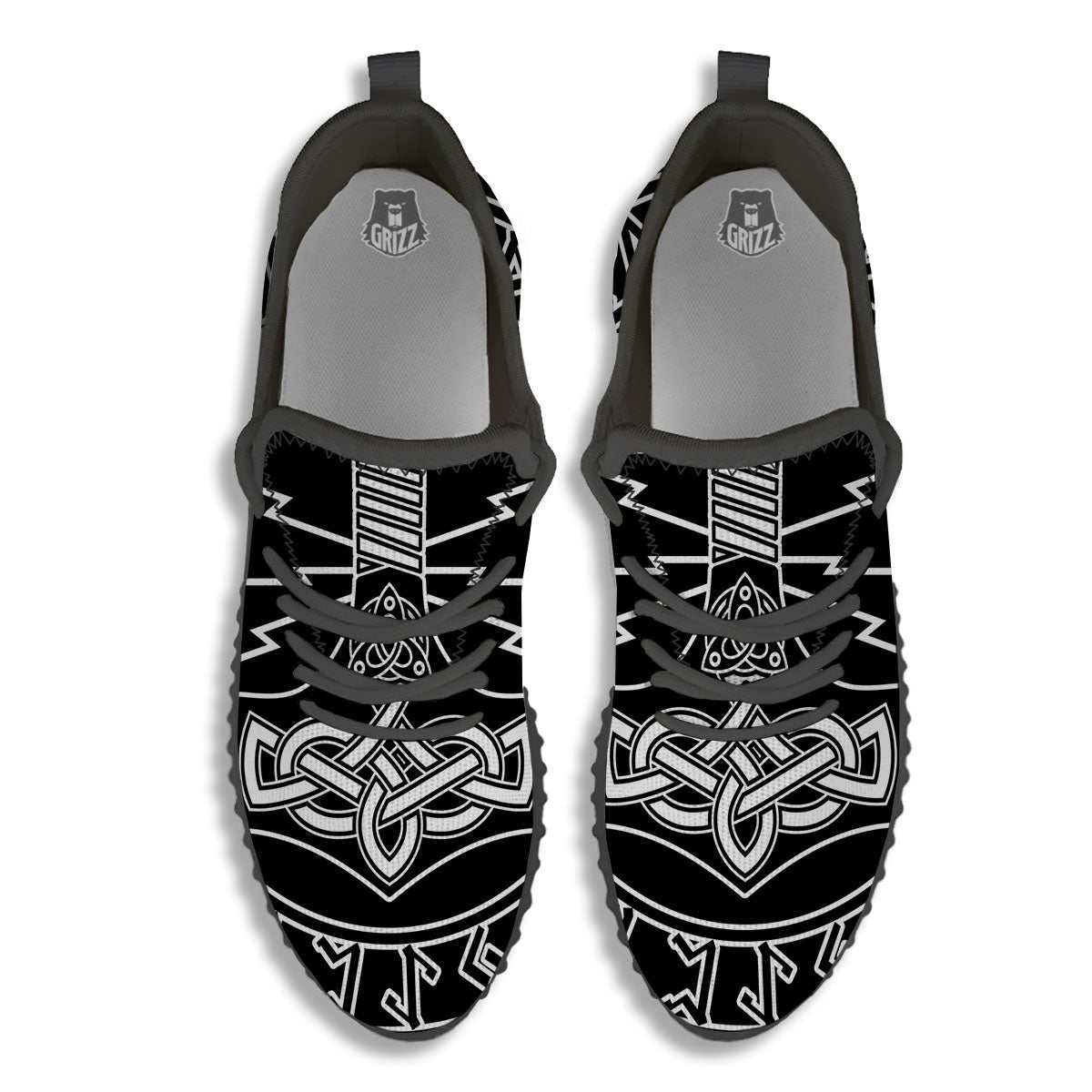 Younger Futhark And Mjolnir Print Black Walking Shoes-grizzshop