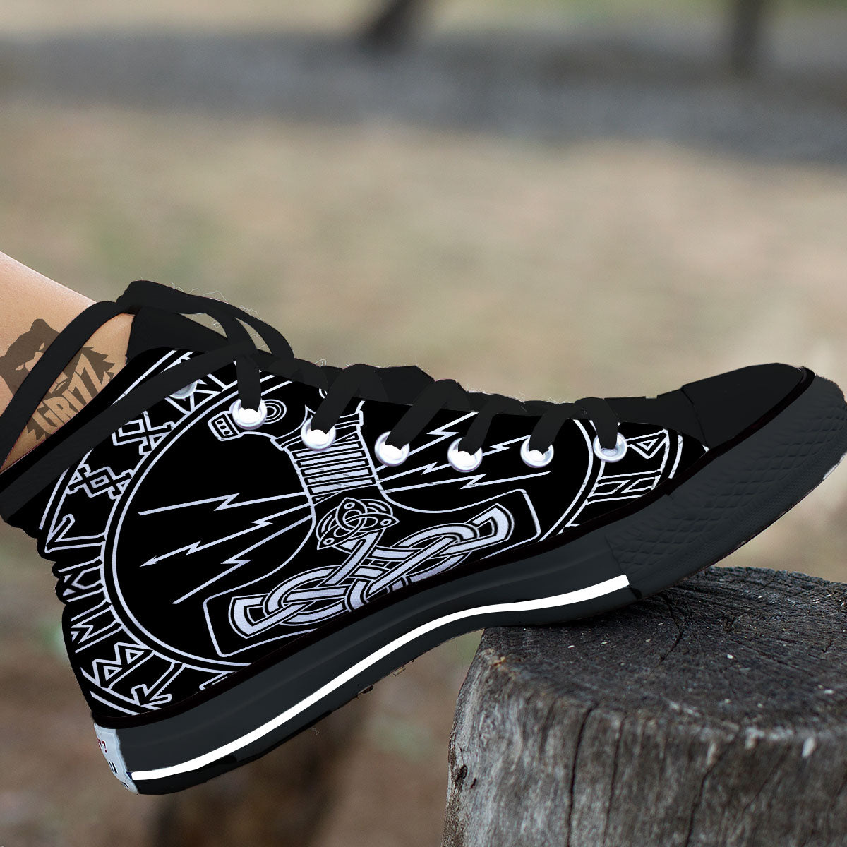Younger Futhark And Mjolnir Print High Top Shoes-grizzshop