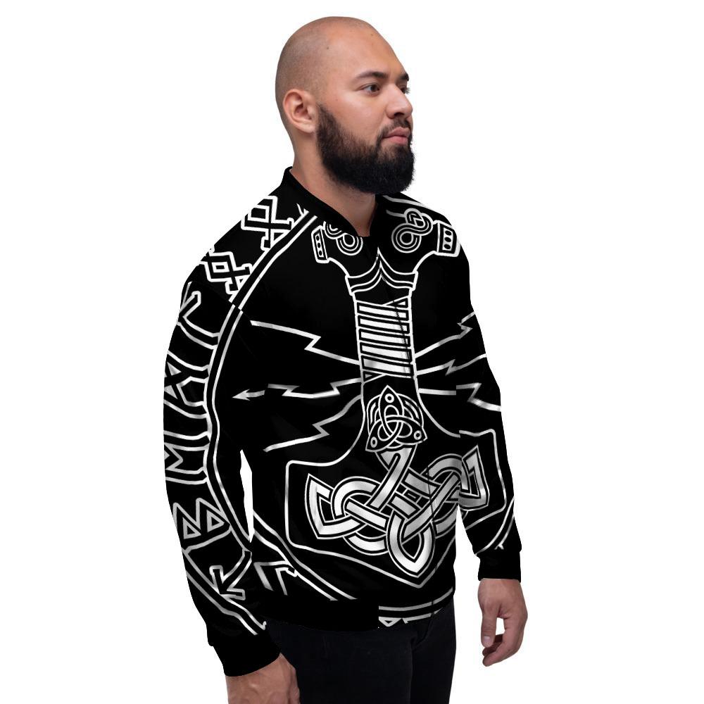 Younger Futhark And Mjolnir Print Men's Bomber Jacket-grizzshop