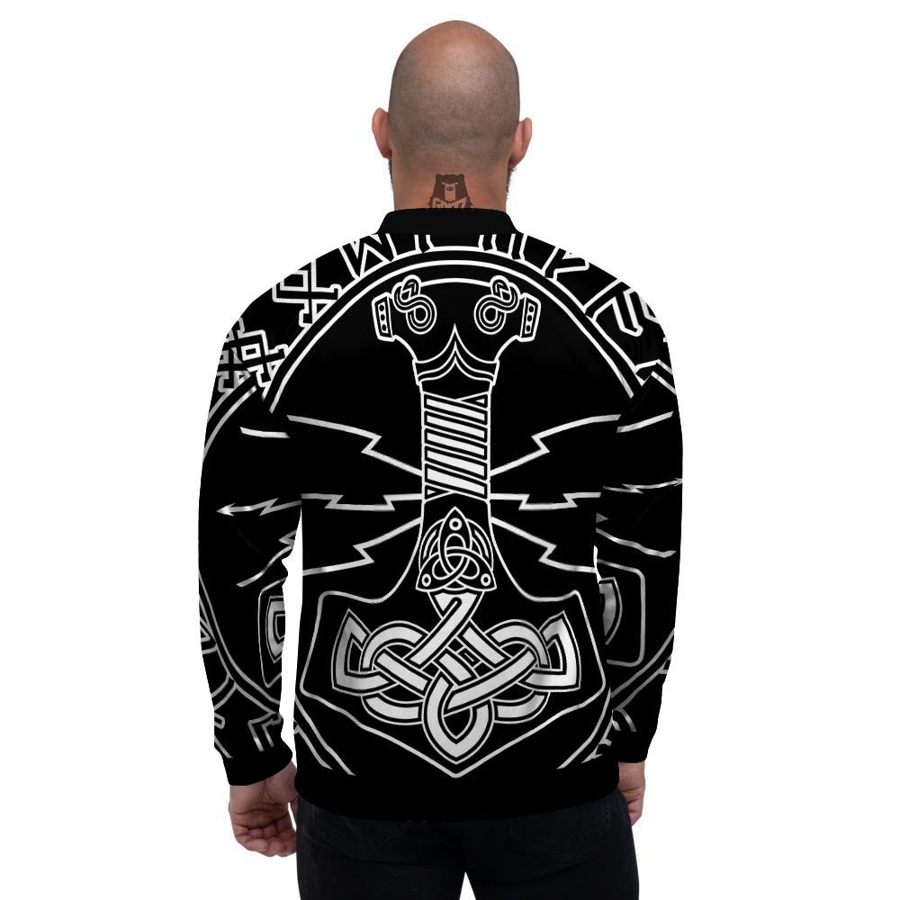 Younger Futhark And Mjolnir Print Men's Bomber Jacket-grizzshop