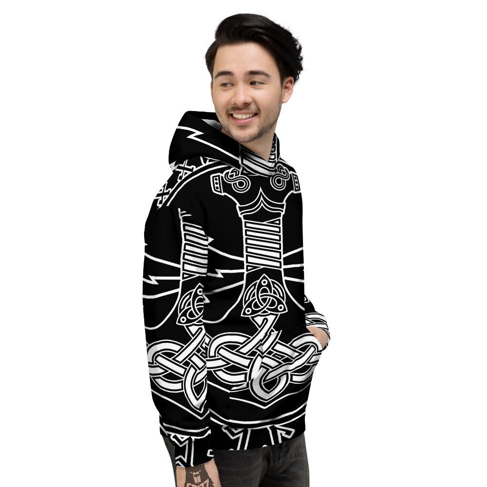 Younger Futhark And Mjolnir Print Men's Hoodie-grizzshop