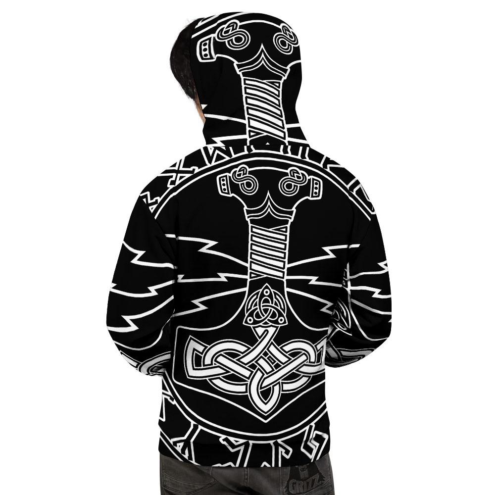 Younger Futhark And Mjolnir Print Men's Hoodie-grizzshop