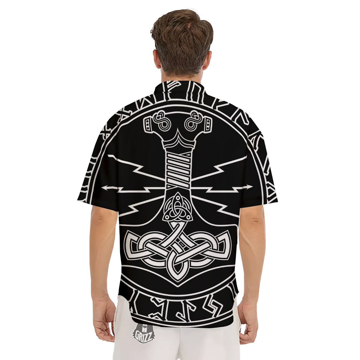 Younger Futhark And Mjolnir Print Men's Short Sleeve Shirts-grizzshop