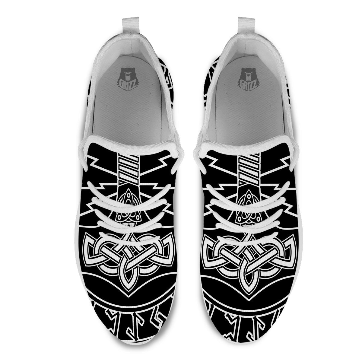 Younger Futhark And Mjolnir Print White Athletic Shoes-grizzshop