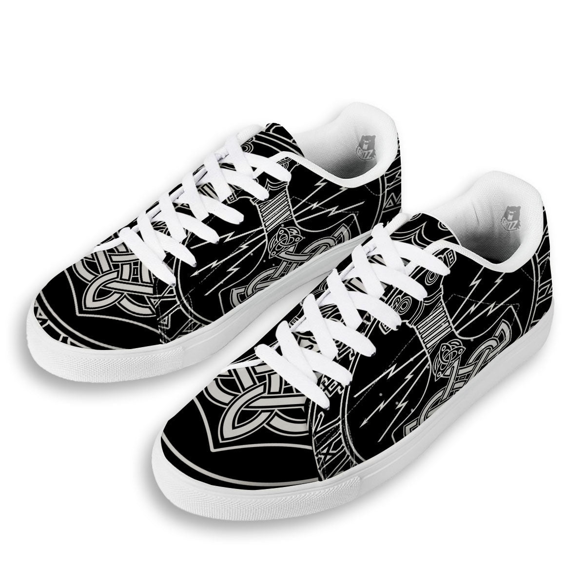 Younger Futhark And Mjolnir Print White Low Top Sneakers-grizzshop