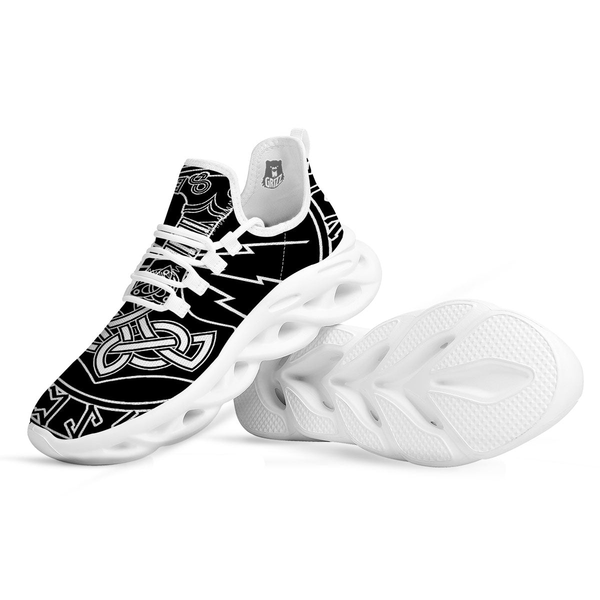 Younger Futhark And Mjolnir Print White Running Shoes-grizzshop