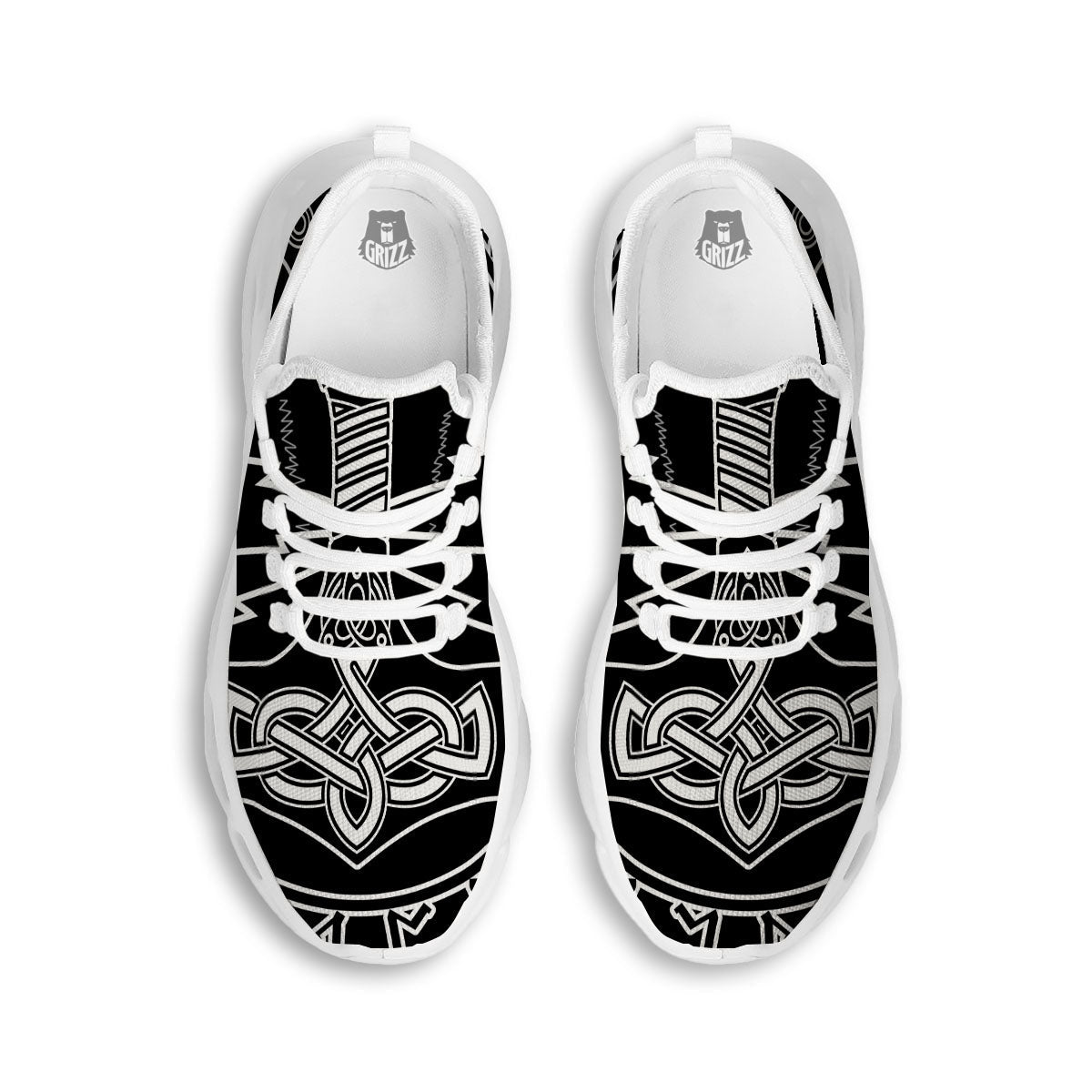 Younger Futhark And Mjolnir Print White Running Shoes-grizzshop