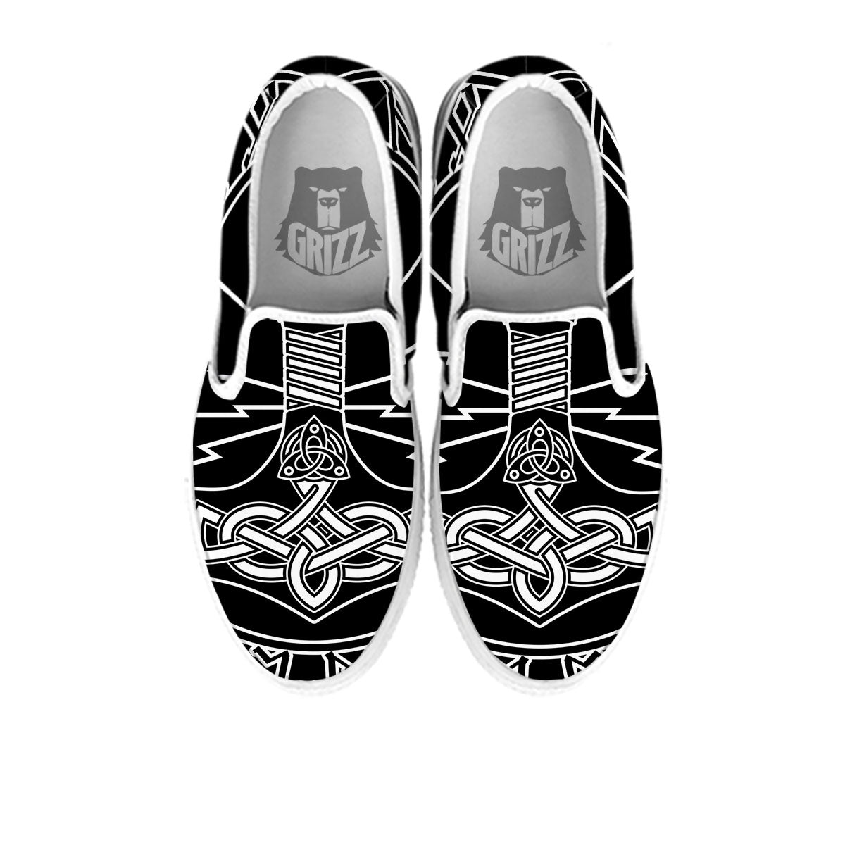 Younger Futhark And Mjolnir Print White Slip On Shoes-grizzshop