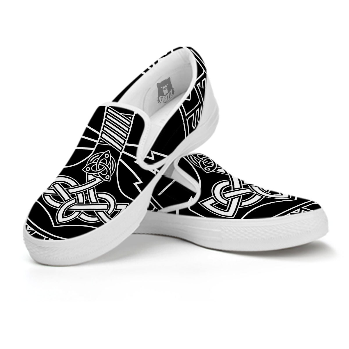 Younger Futhark And Mjolnir Print White Slip On Shoes-grizzshop