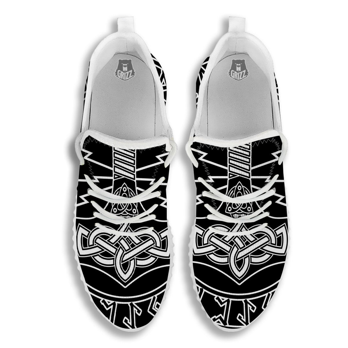 Younger Futhark And Mjolnir Print White Walking Shoes-grizzshop