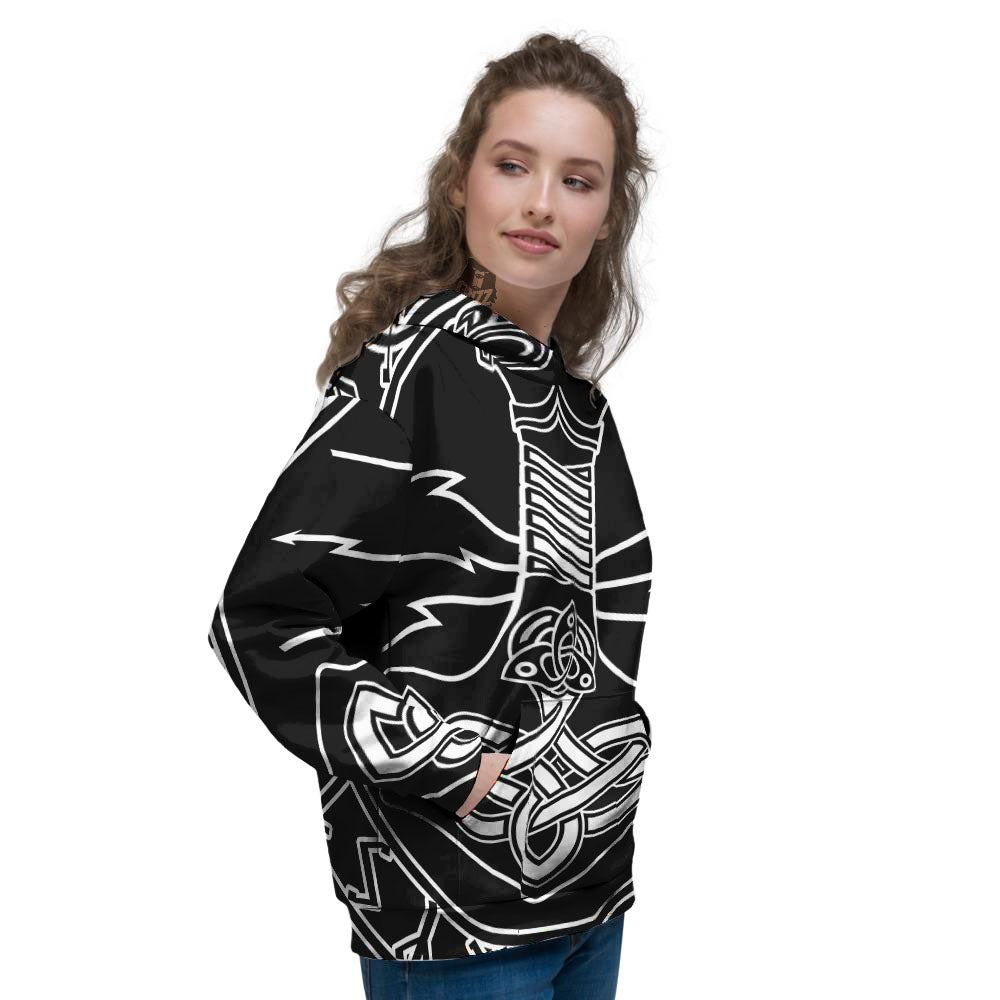 Younger Futhark And Mjolnir Print Women's Hoodie-grizzshop