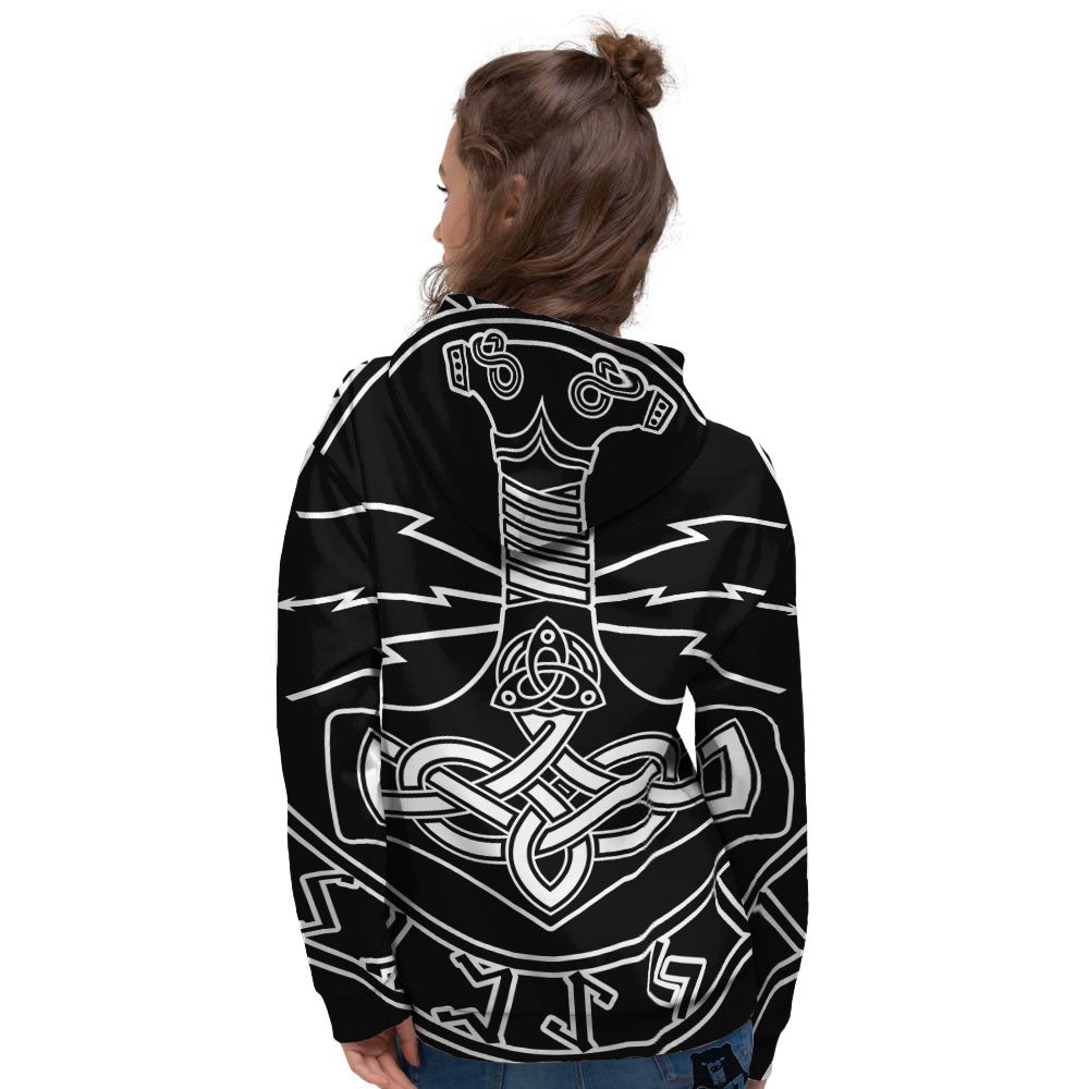 Younger Futhark And Mjolnir Print Women's Hoodie-grizzshop