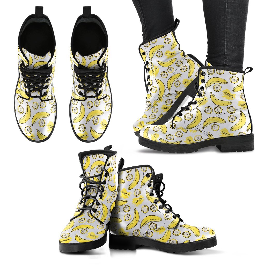 Yummy Banana Pattern Print Men Women Leather Boots-grizzshop