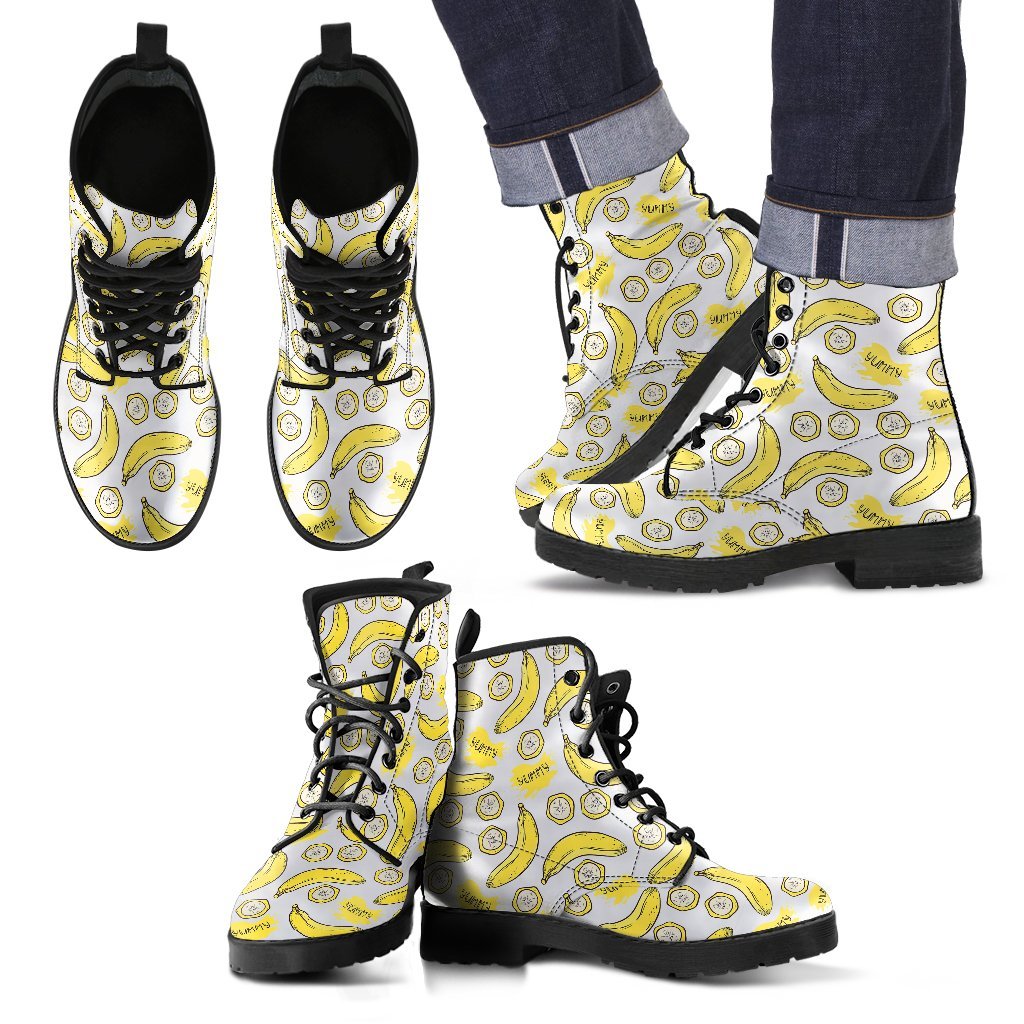 Yummy Banana Pattern Print Men Women Leather Boots-grizzshop