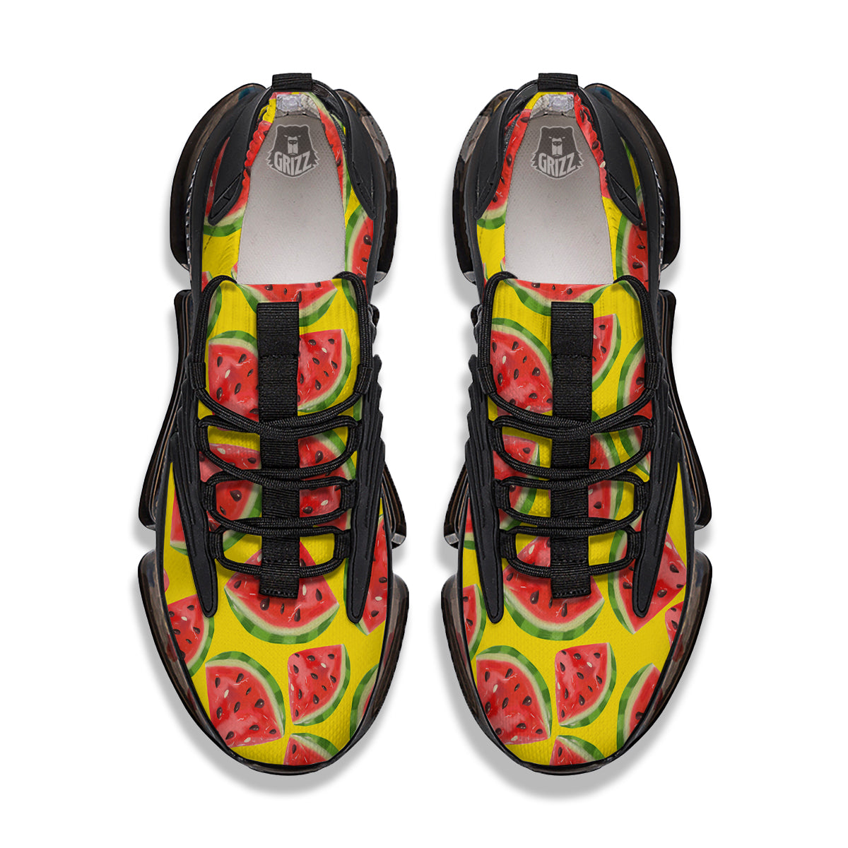 Yummy Watermelon Pieces Print Pattern Black Gym Shoes-grizzshop