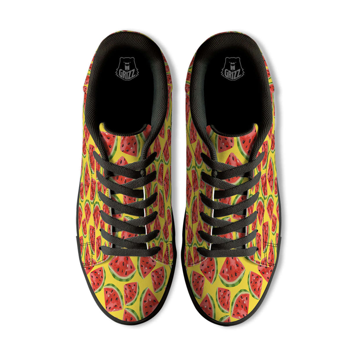 Yummy Watermelon Pieces Print Pattern Black Low Top Sneakers-grizzshop