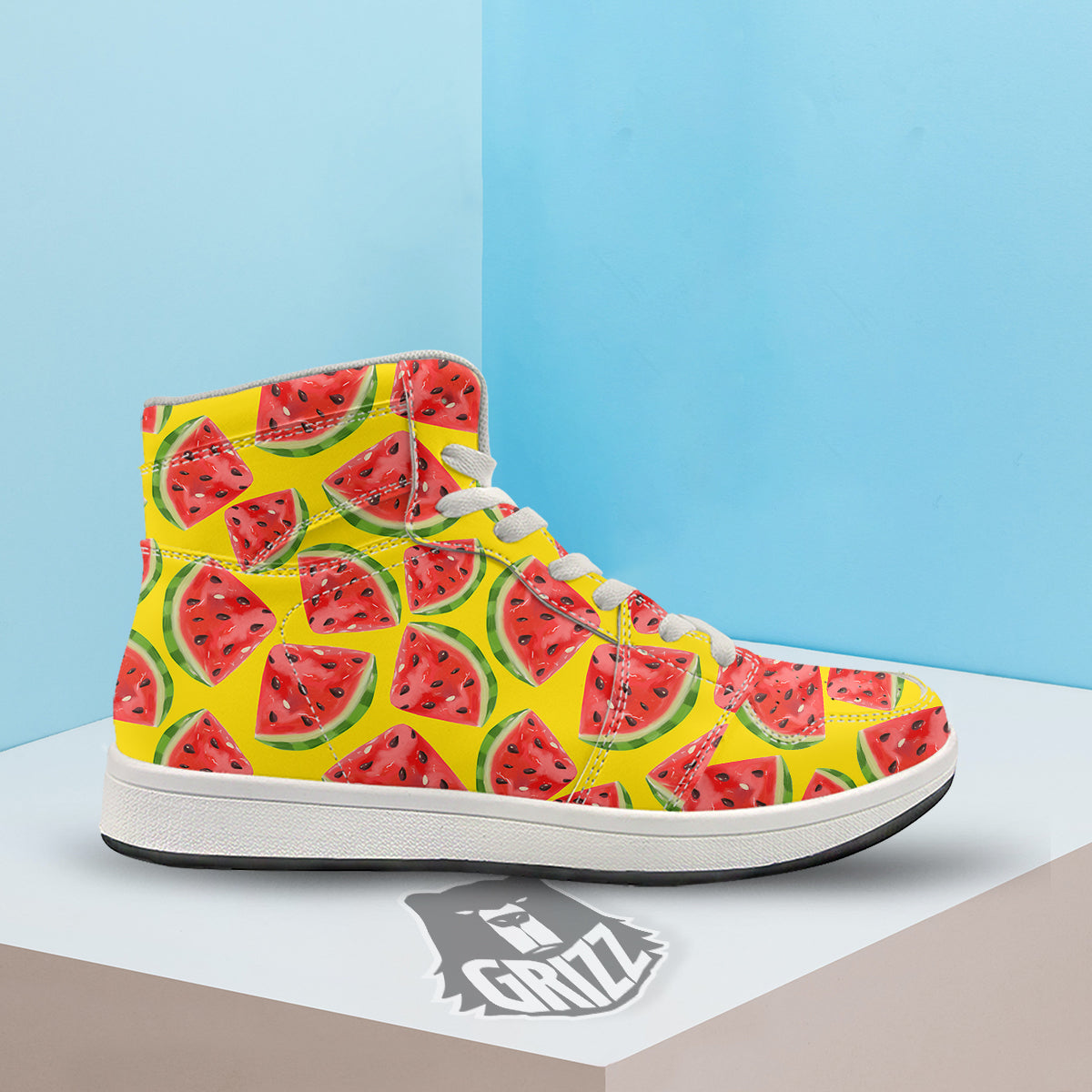 Yummy Watermelon Pieces Print Pattern High Top Sneakers-grizzshop