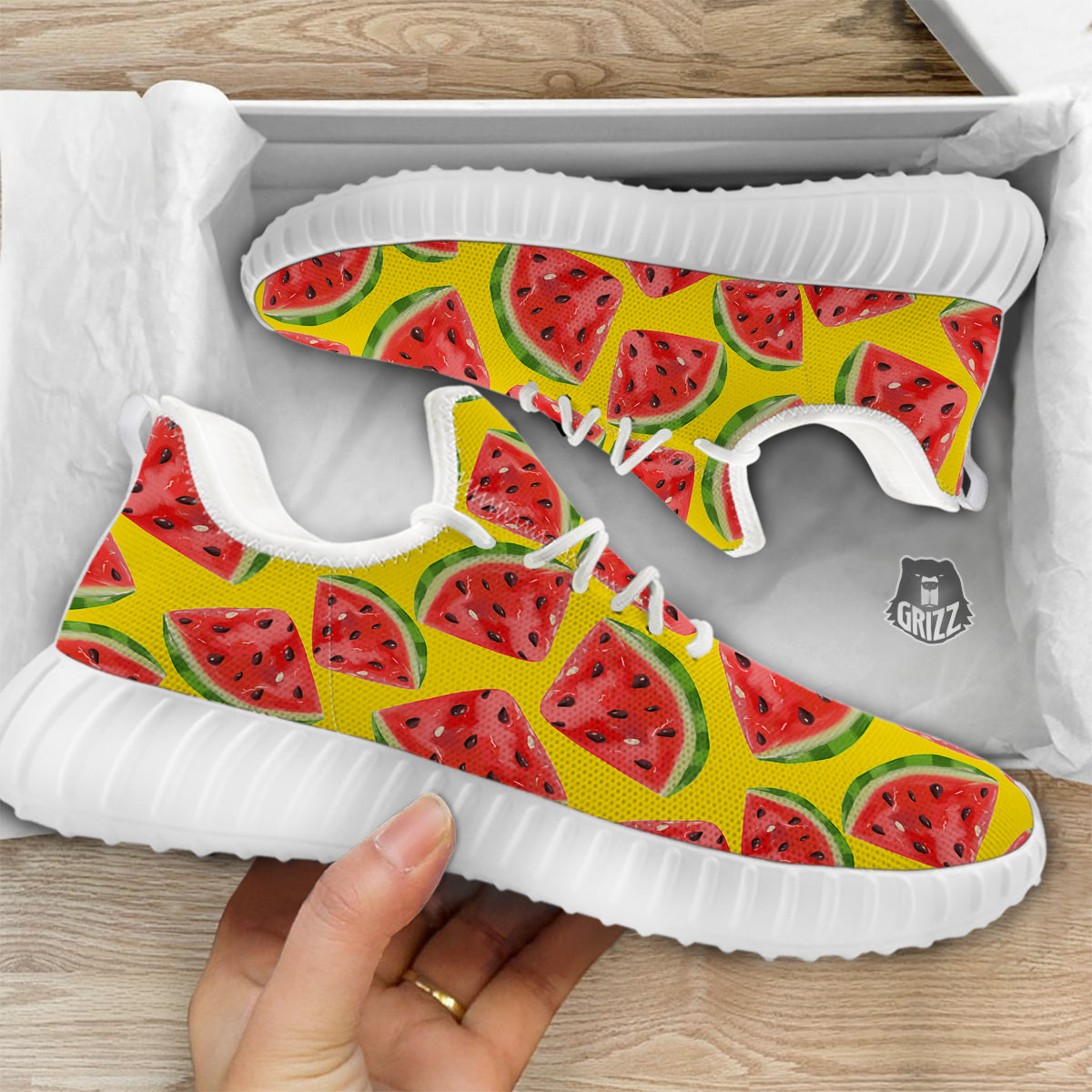 Yummy Watermelon Pieces Print Pattern White Walking Shoes-grizzshop