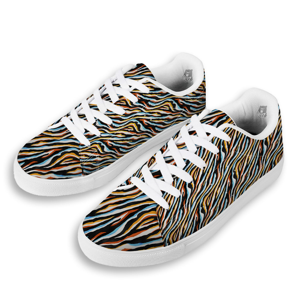 Zebra Abstract Print Pattern White Low Top Sneakers-grizzshop