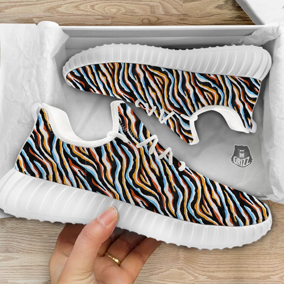 Zebra Abstract Print Pattern White Walking Shoes-grizzshop