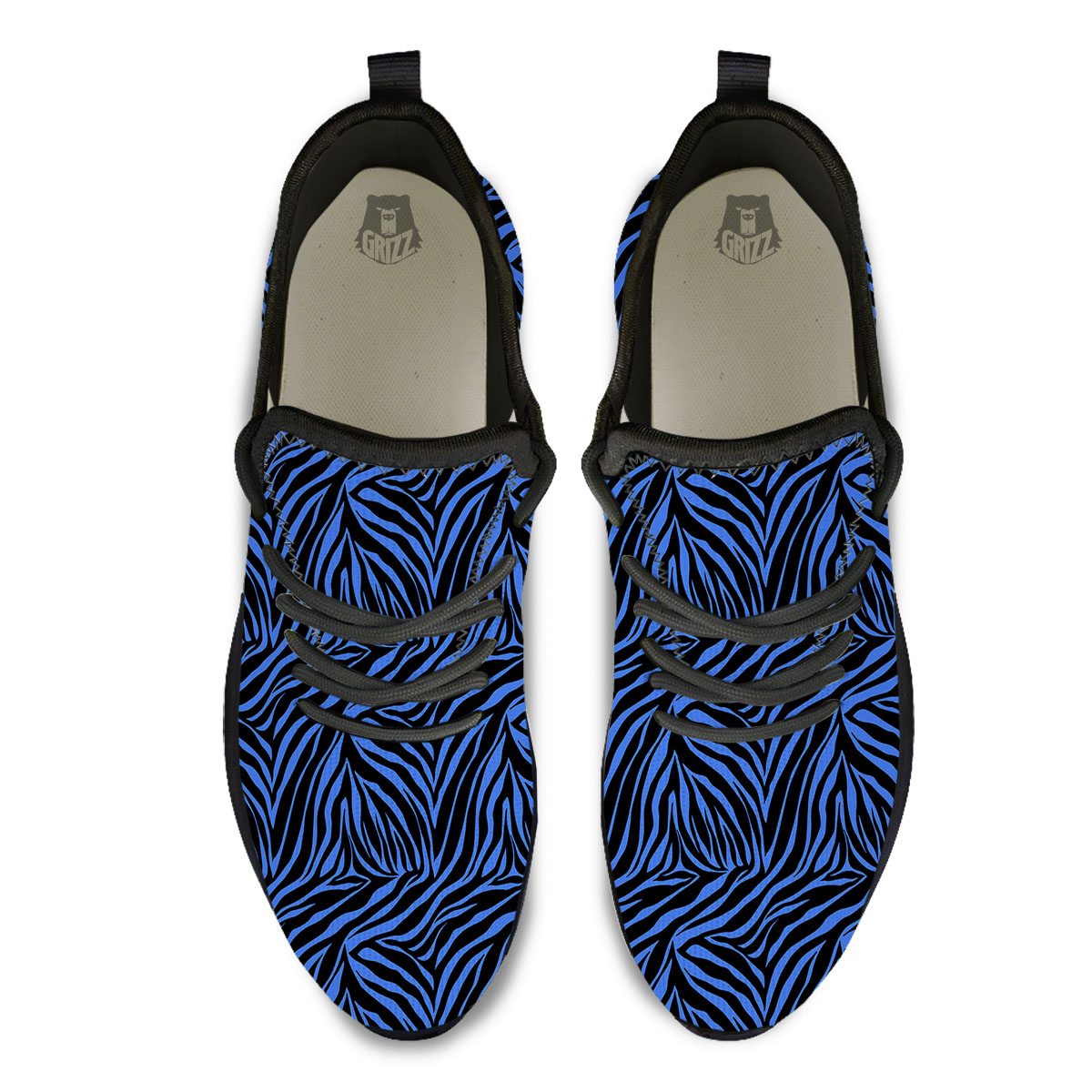 Zebra Black Blue Print Pattern Black Athletic Shoes-grizzshop