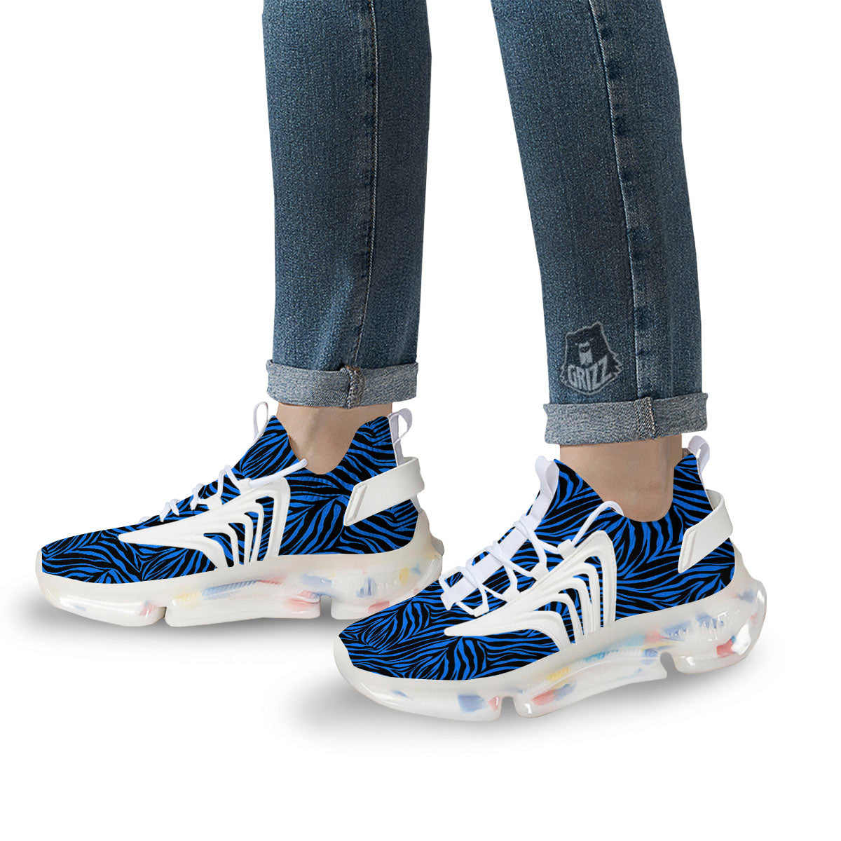 Zebra Black Blue Print Pattern White Gym Shoes-grizzshop