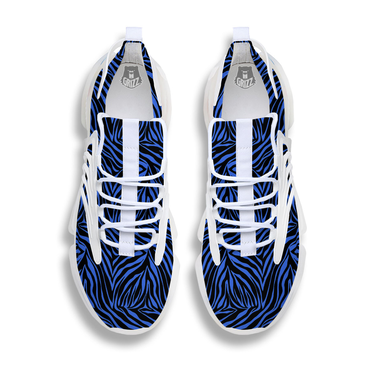Zebra Black Blue Print Pattern White Gym Shoes-grizzshop
