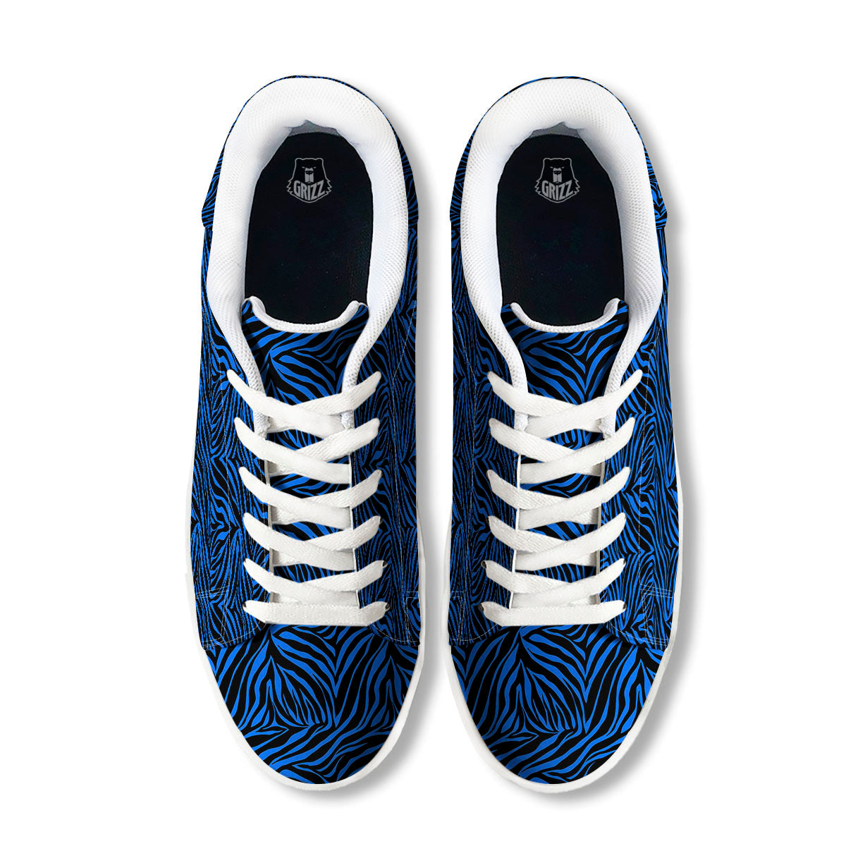 Zebra Black Blue Print Pattern White Low Top Sneakers-grizzshop
