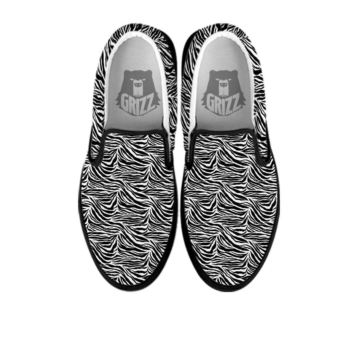 Zebra Black White Print Pattern Black Slip On Shoes-grizzshop