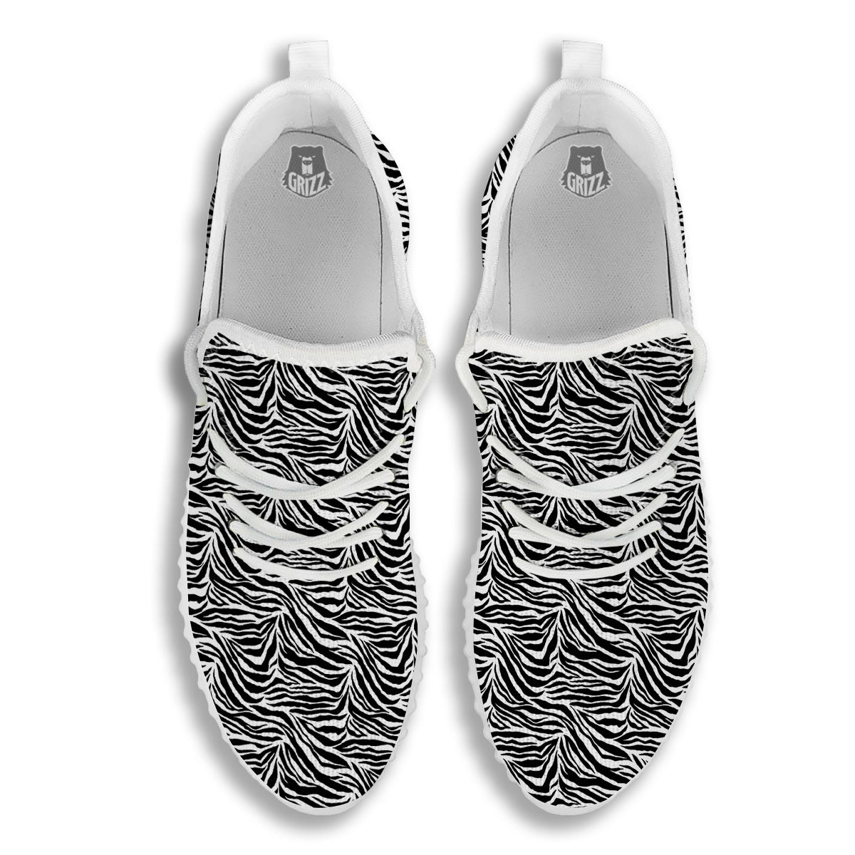 Zebra Black White Print Pattern White Walking Shoes-grizzshop