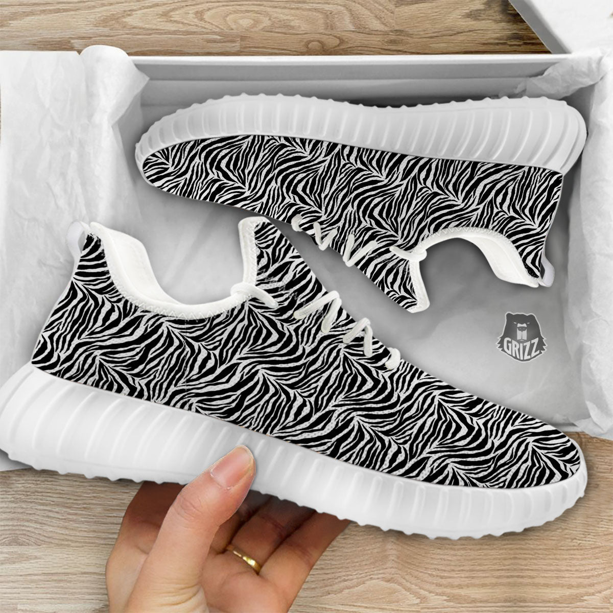 Zebra Black White Print Pattern White Walking Shoes-grizzshop