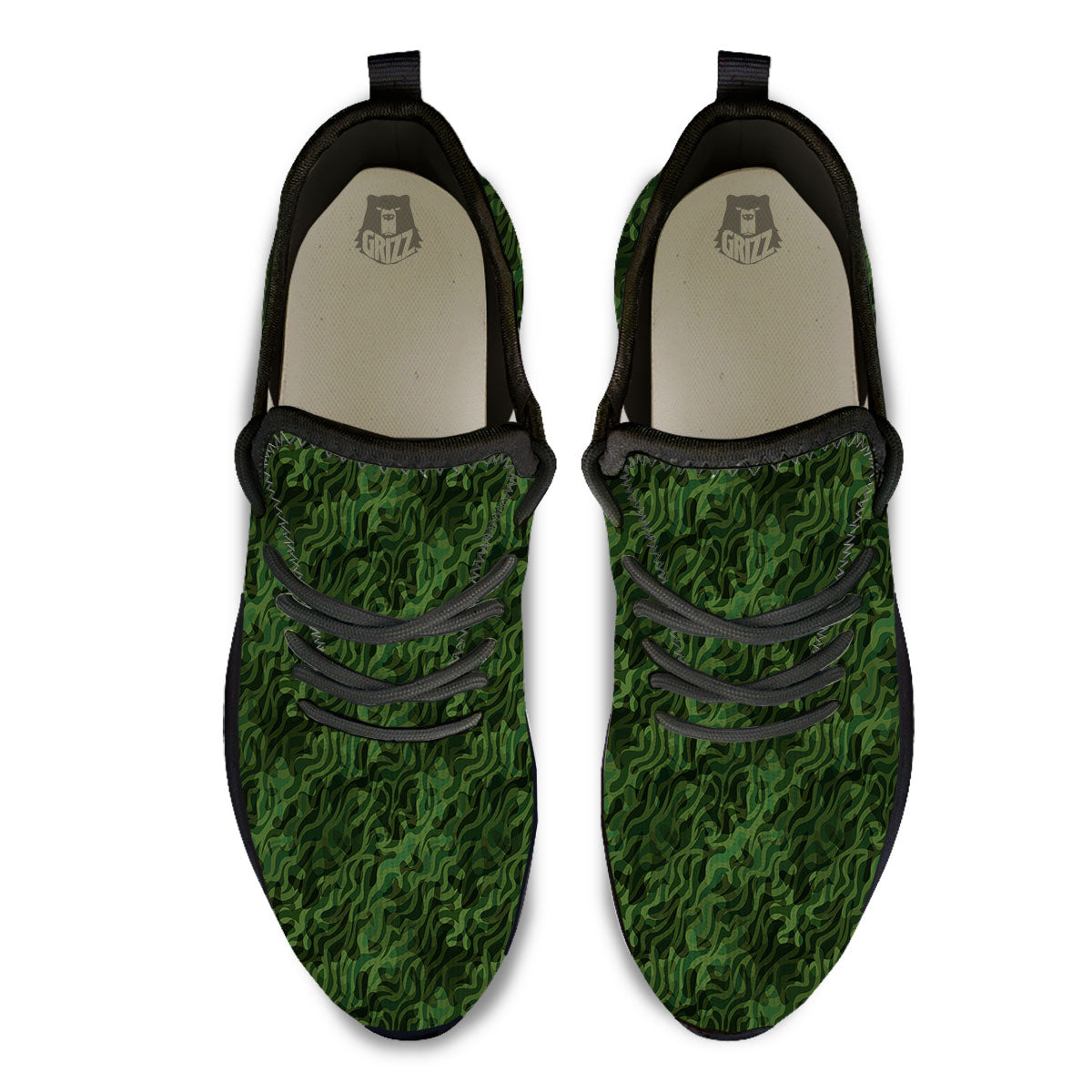 Zebra Camo Green Print Pattern Black Athletic Shoes-grizzshop