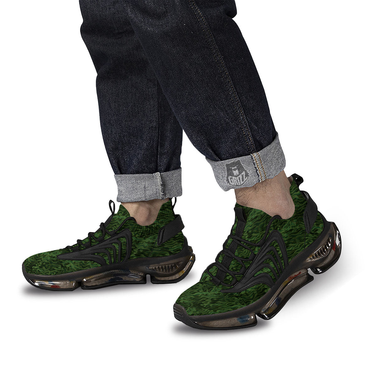 Zebra Camo Green Print Pattern Black Gym Shoes-grizzshop