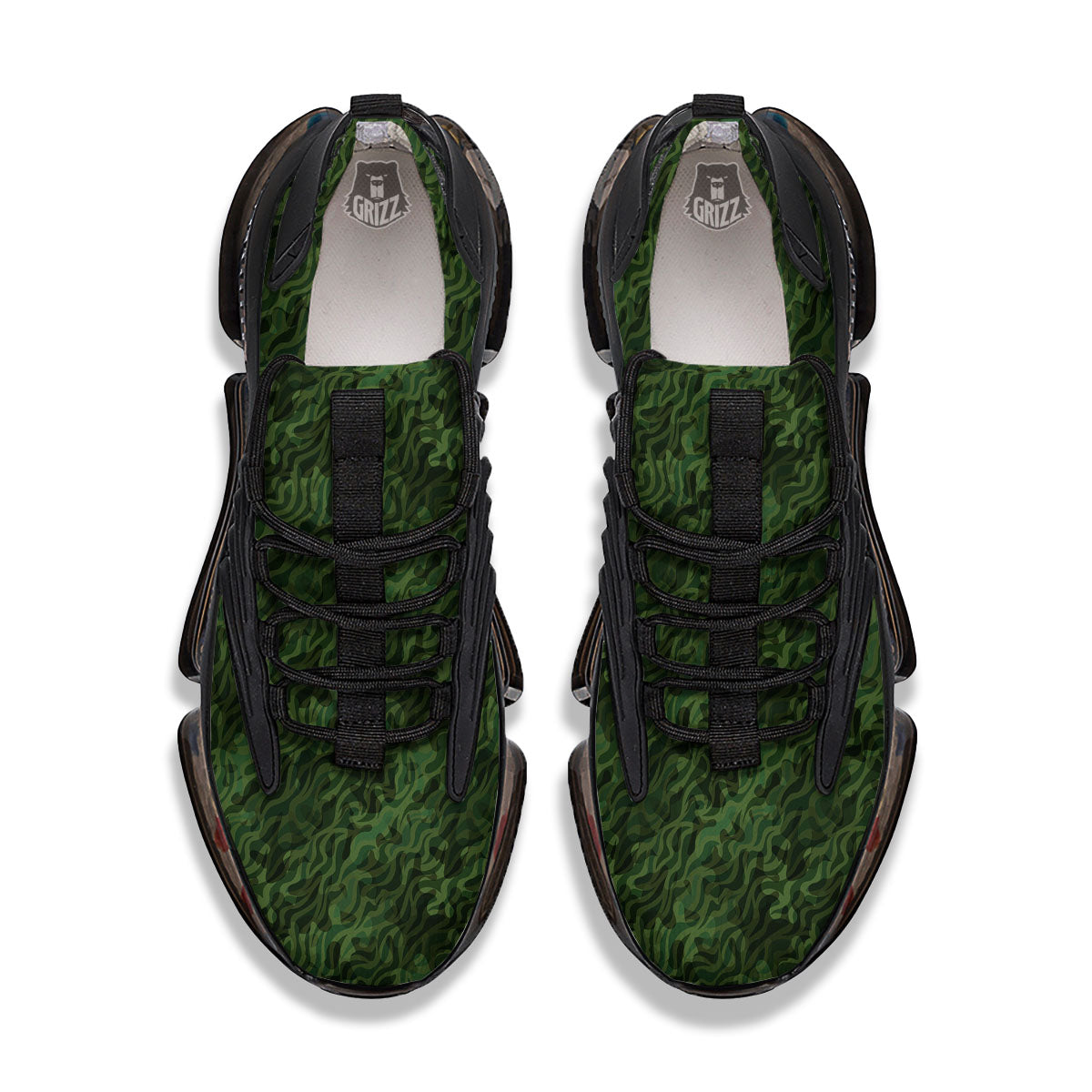Zebra Camo Green Print Pattern Black Gym Shoes-grizzshop