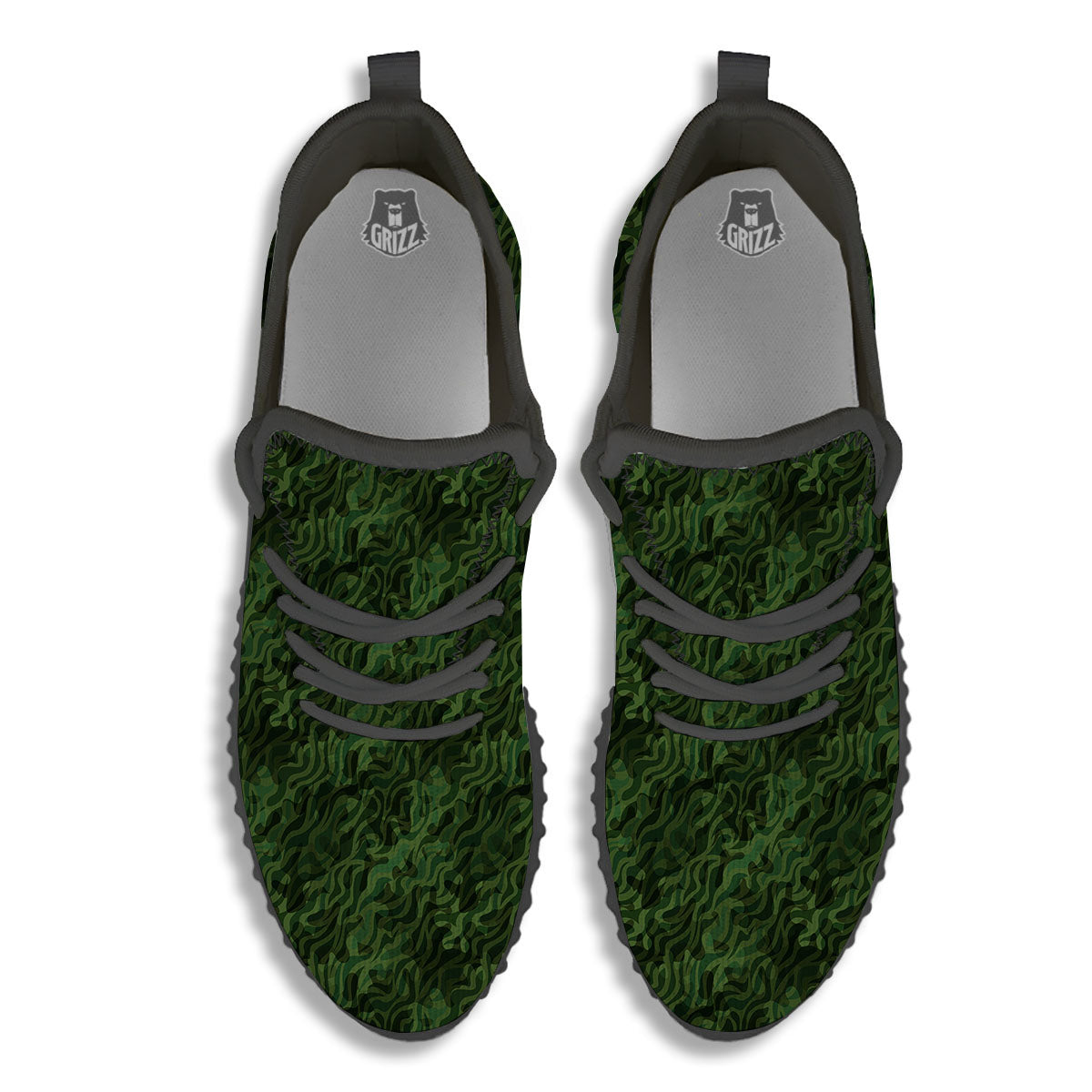 Zebra Camo Green Print Pattern Black Walking Shoes-grizzshop