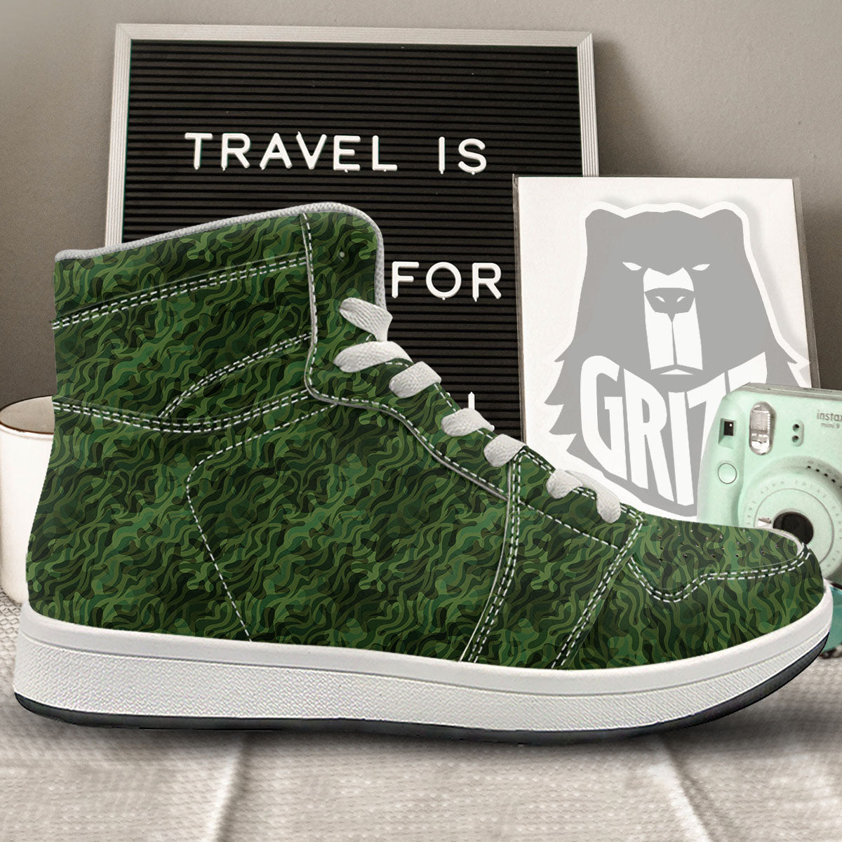 Zebra Camo Green Print Pattern High Top Sneakers-grizzshop
