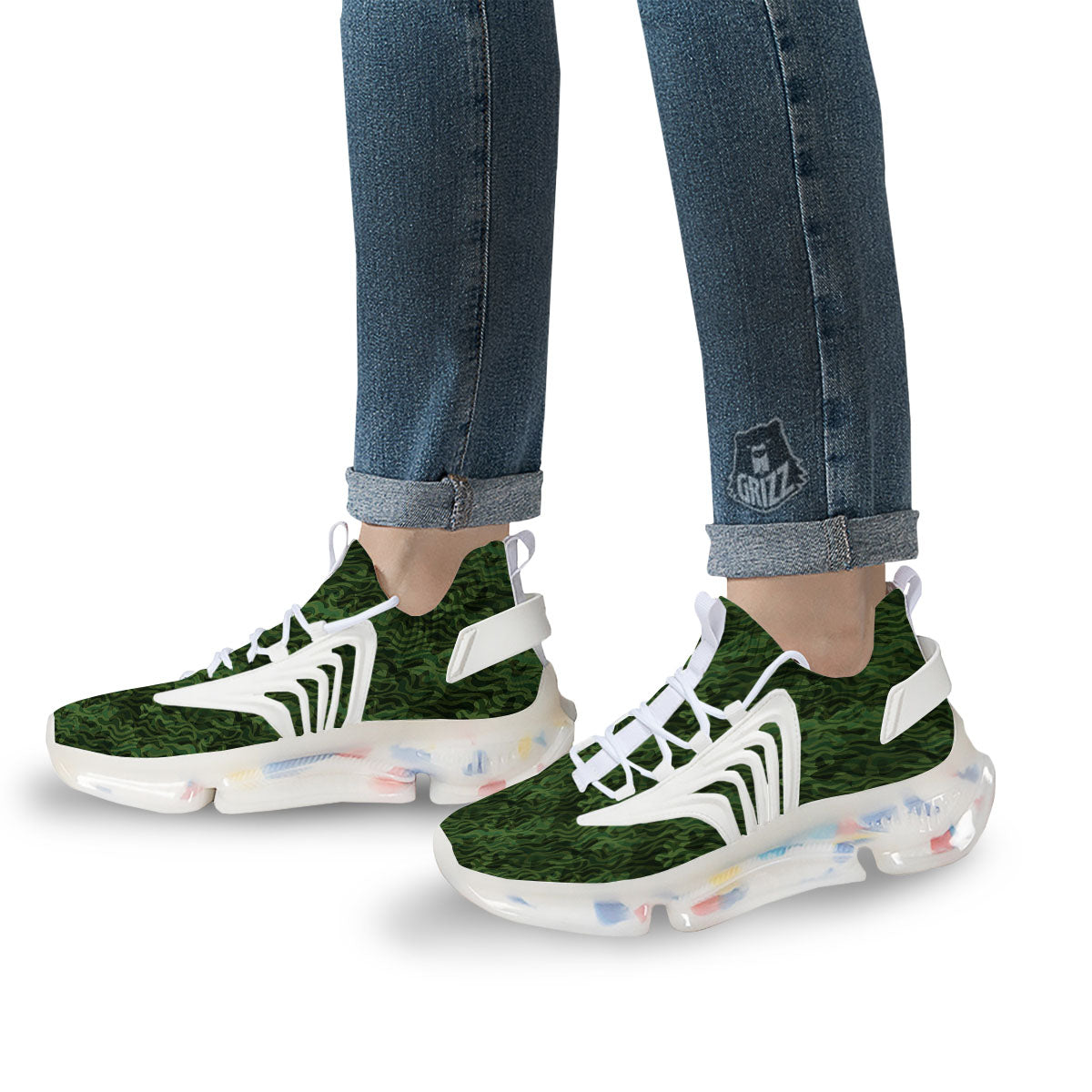 Zebra Camo Green Print Pattern White Gym Shoes-grizzshop