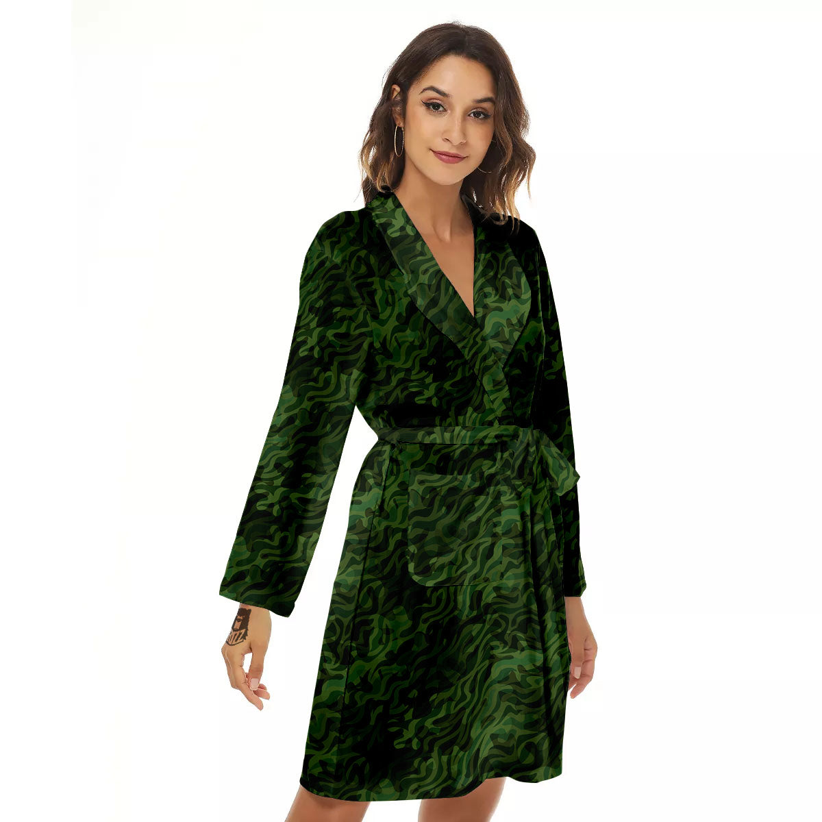 Zebra Camo Green Print Pattern Women's Robe-grizzshop