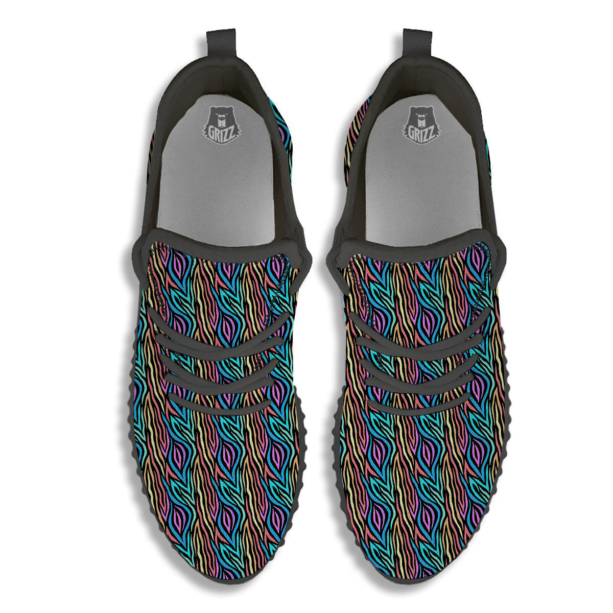 Zebra Colorful Print Pattern Black Walking Shoes-grizzshop