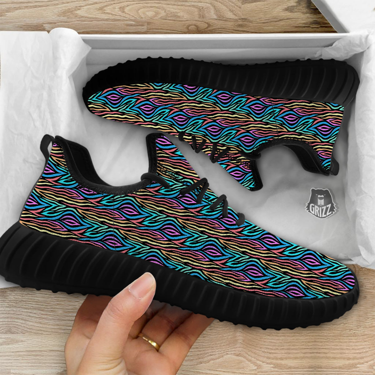 Zebra Colorful Print Pattern Black Walking Shoes-grizzshop