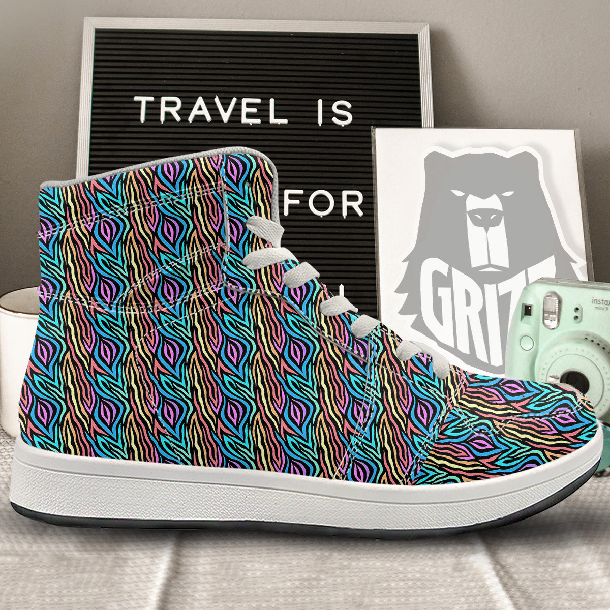 Zebra Colorful Print Pattern High Top Sneakers-grizzshop
