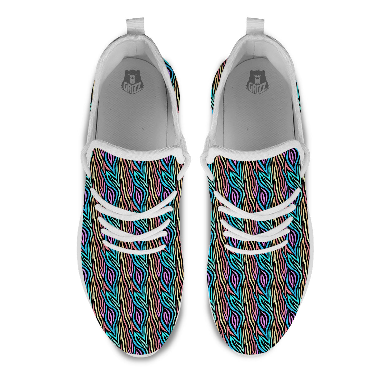 Zebra Colorful Print Pattern White Athletic Shoes-grizzshop
