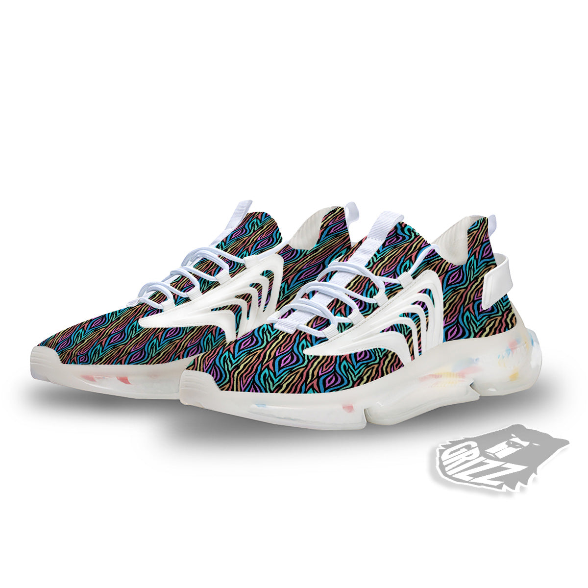 Zebra Colorful Print Pattern White Gym Shoes-grizzshop