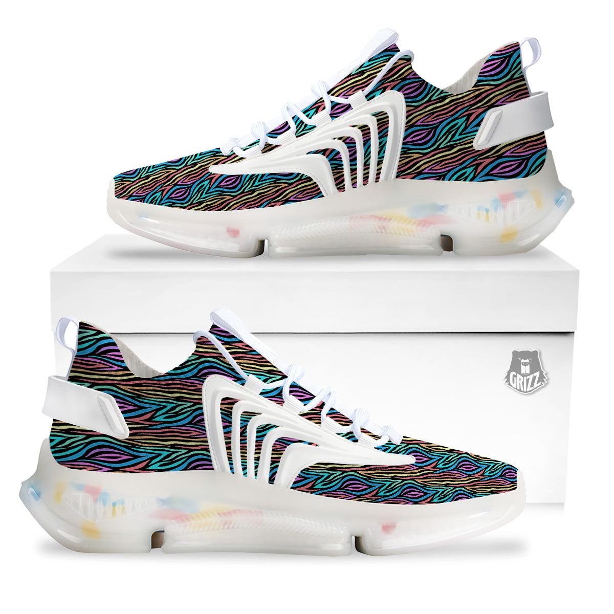 Zebra Colorful Print Pattern White Gym Shoes-grizzshop