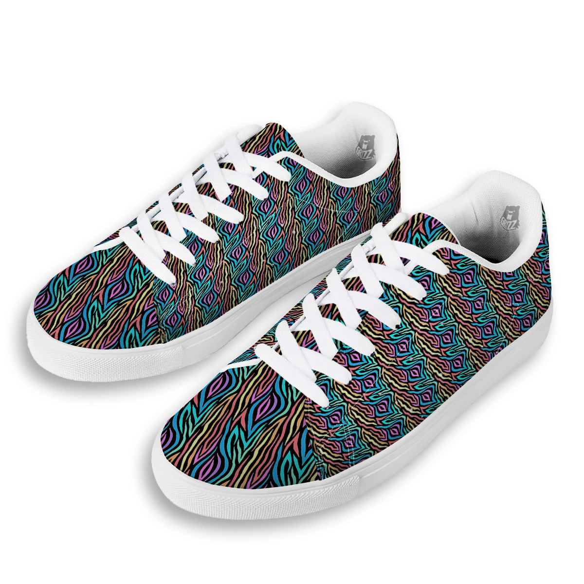 Zebra Colorful Print Pattern White Low Top Sneakers-grizzshop