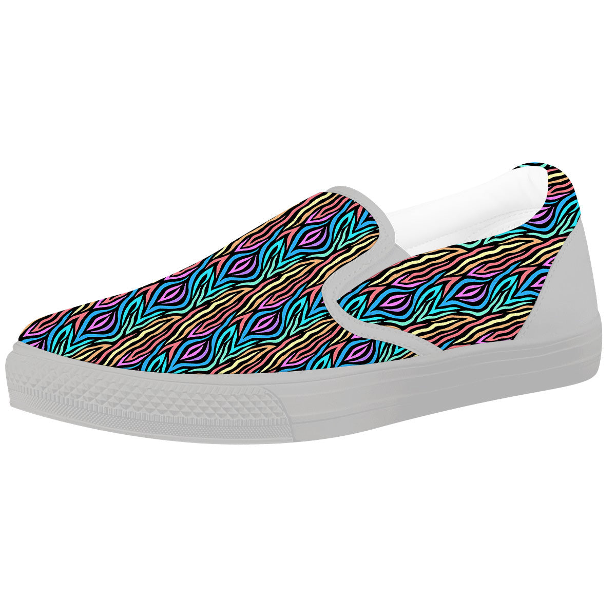 Zebra Colorful Print Pattern White Slip On Shoes-grizzshop