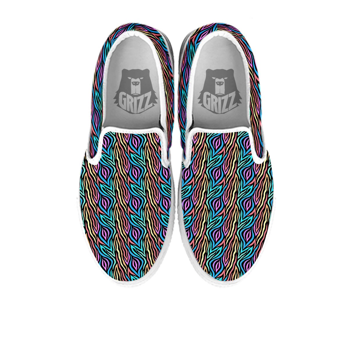 Zebra Colorful Print Pattern White Slip On Shoes-grizzshop