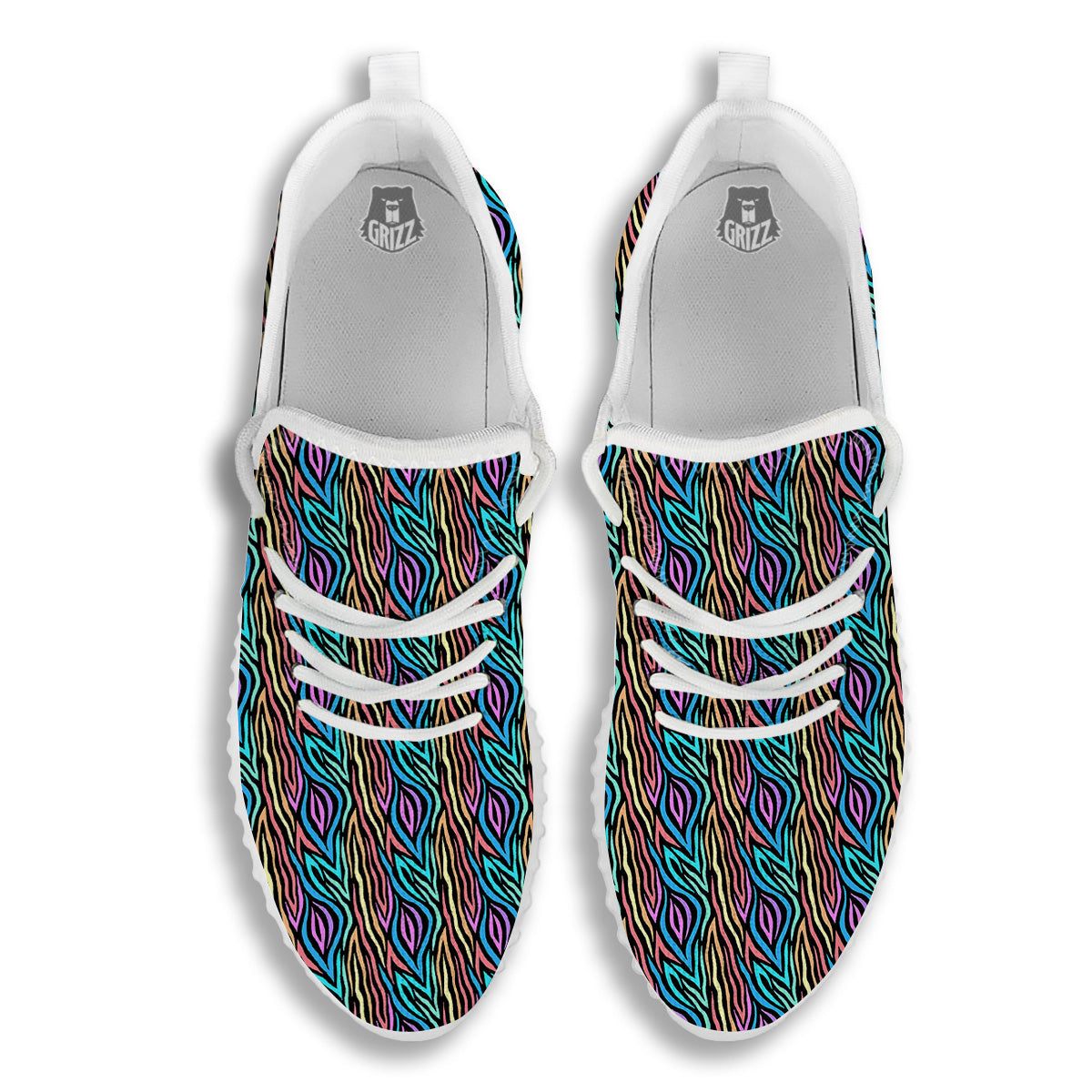 Zebra Colorful Print Pattern White Walking Shoes-grizzshop