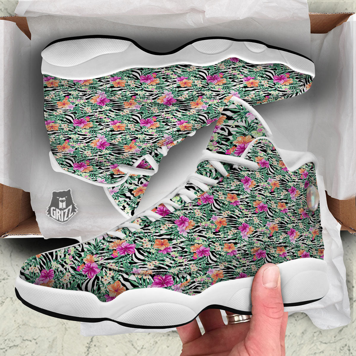 Zebra Floral Black White Print Pattern White Basketball Shoes-grizzshop